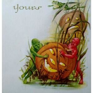 Halloween Postcard Fantasy Red & Green Devils In Swamp Frog Giant JOL Gibson